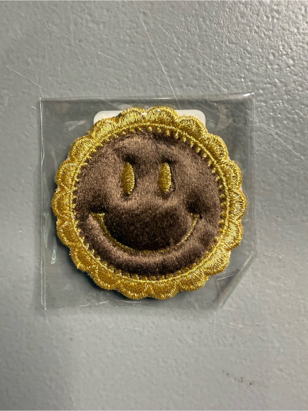 Stoney Clover Lane Brown & Gold Smiley Face Patch NWT